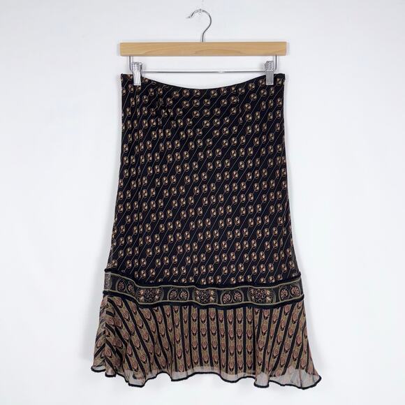 Studio M Women's Vintage Boho Lagenlook 100% Silk Slip Skirt Small Black Tan - Picture 1 of 10